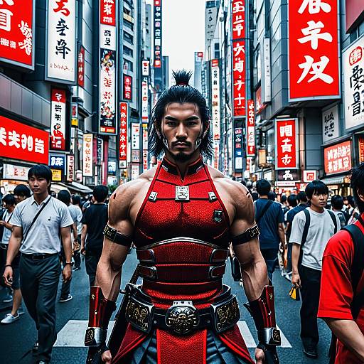 Male Cyborg Samurai on Tokyo Street