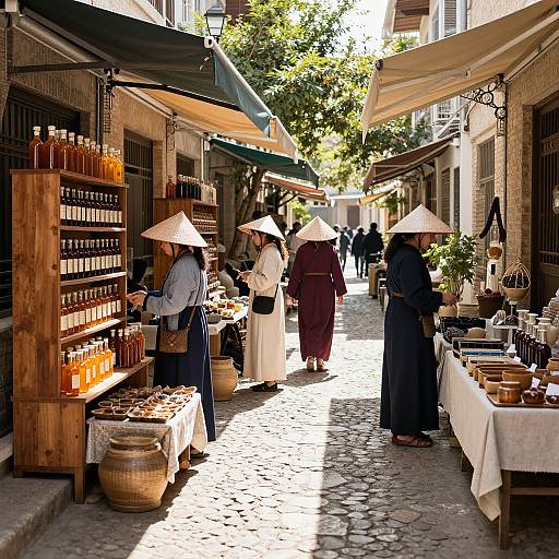 Sunlit Alley with Traditional Vendors