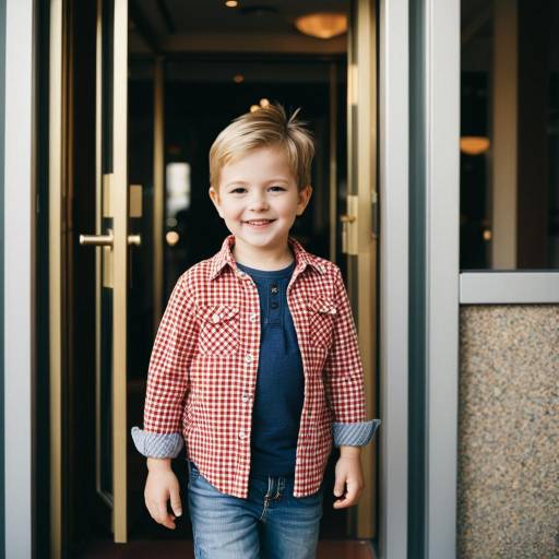 Smiling Toddler Boy in Red Checkered Shirt