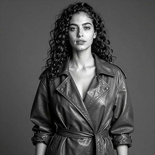 Black and White Portrait of Woman in Leather Jacket