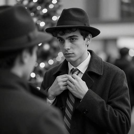 Stylish Young Man Adjusting Tie