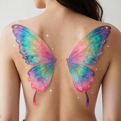 Vibrant Fairy Wings Back Tattoo