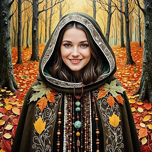 Autumn Forest Storyteller in Earth-Toned Cloak