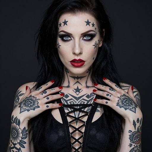 Tattooed Woman with Striking Blue Eyes