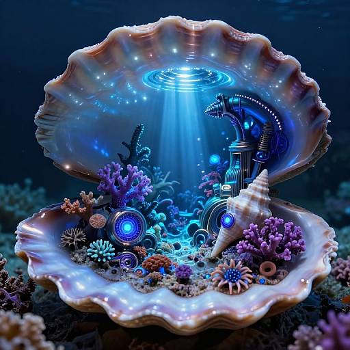 Surreal Seashell Seascape with Mechanisms