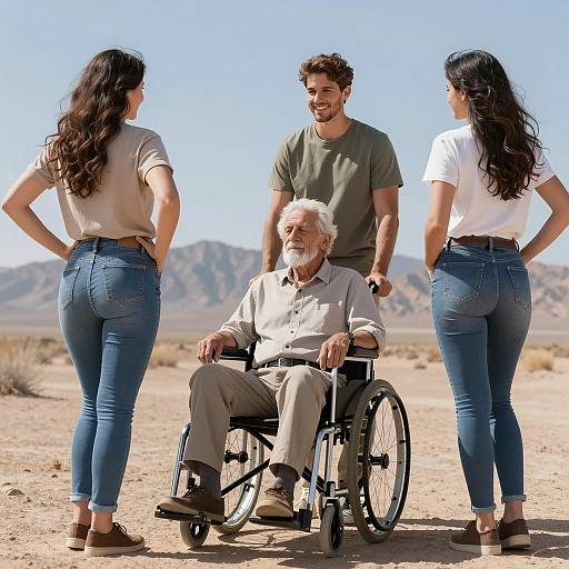 Desert Scene with Elderly and Young People