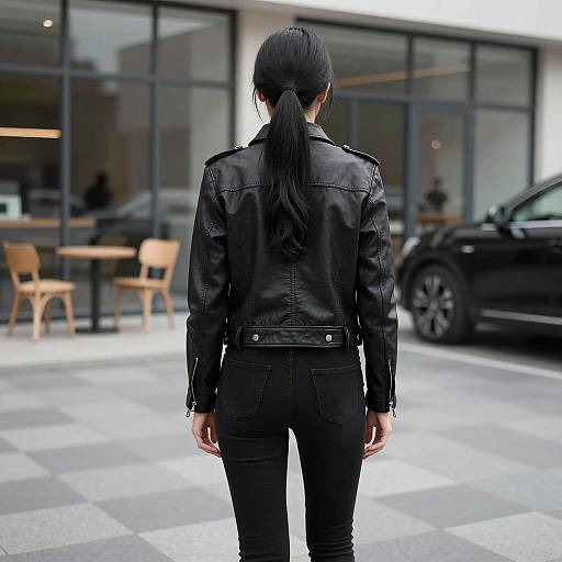 Woman in Black Leather Jacket Standing Outdoors