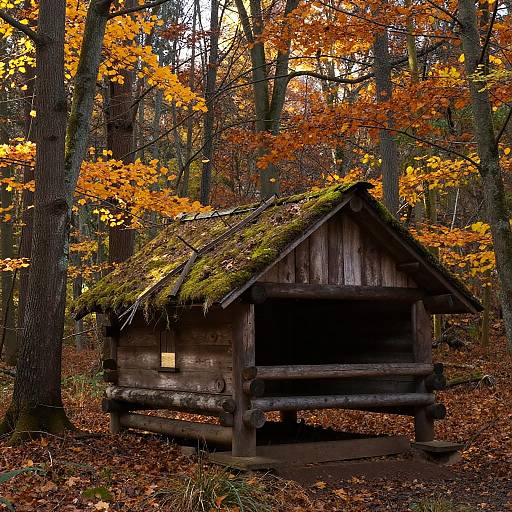 Rustic Abri in Autumn Forest