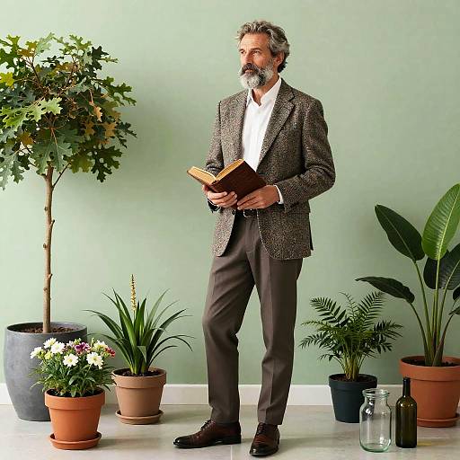 Elegant Middle-Aged Man in Garden