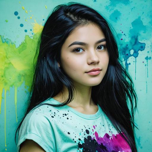 Teenage Girl with Artistic Watercolor Background