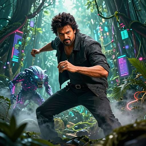 Rajinikanth in Cyberpunk Jungle Battle