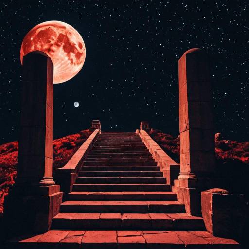 Stone Stairway Under Blood Moon