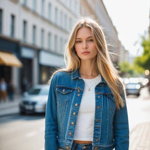 Blonde Woman in Denim Jacket on City Street