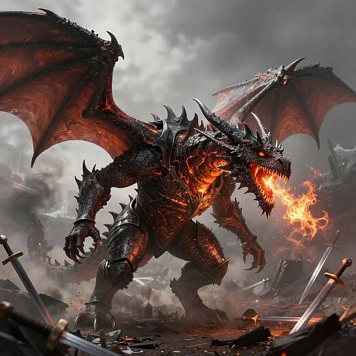 Fierce Dragon in Fiery Battle Scene