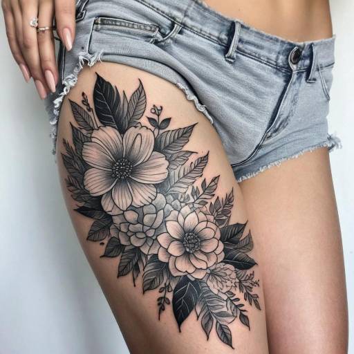Floral Thigh Tattoo on Woman