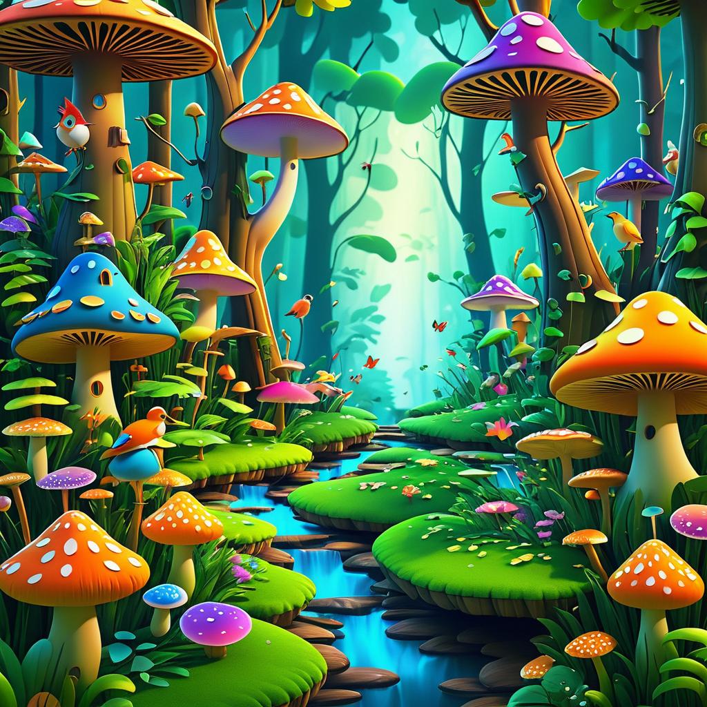 Vibrant Forest Scene with Colorful Flora