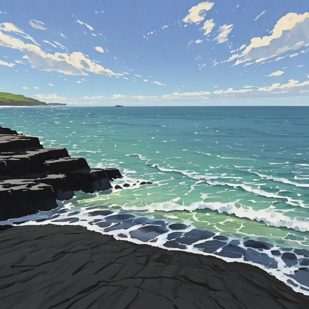 Serene Black Sand Beaches Under Midday Sun