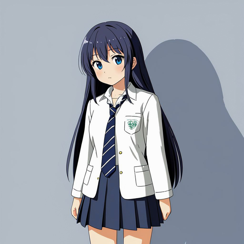 Nervous Schoolgirl in Anime Style