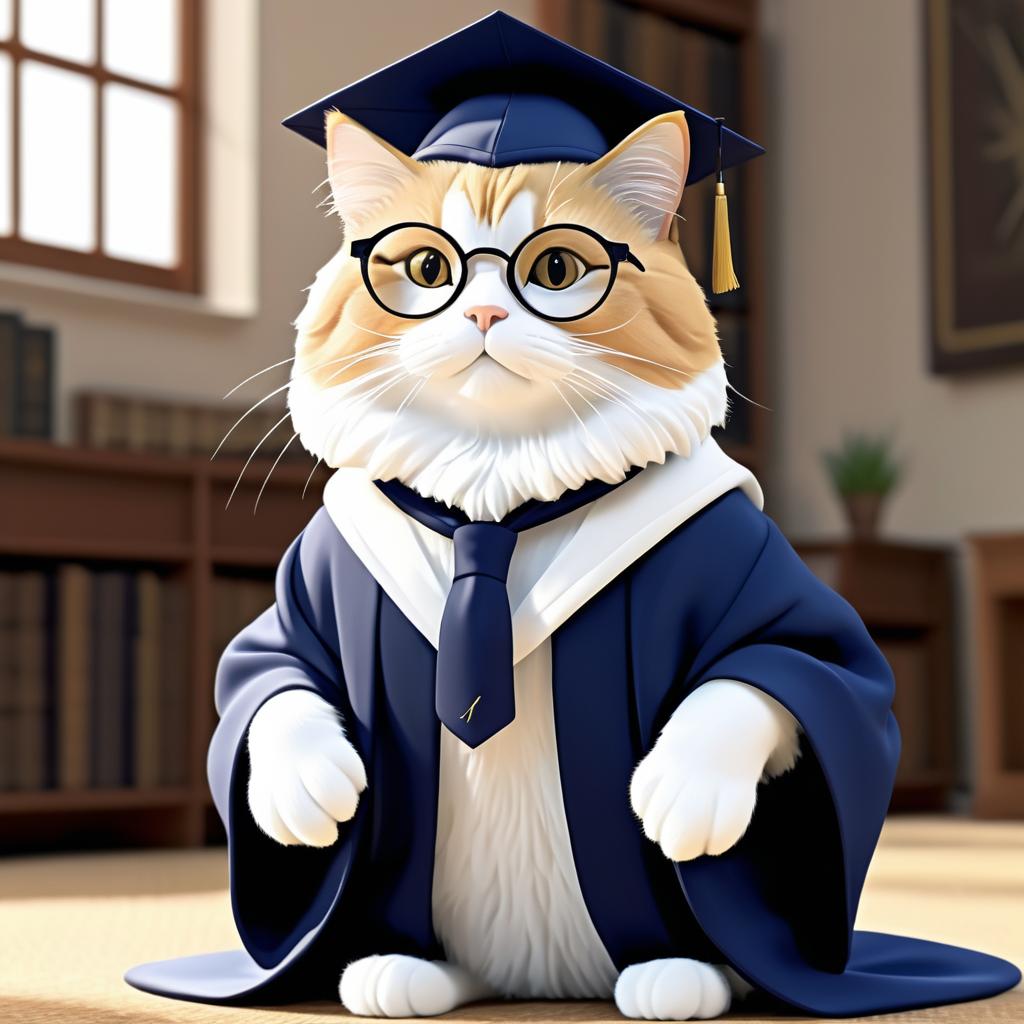 Wise Cat in Academic Attire Animation