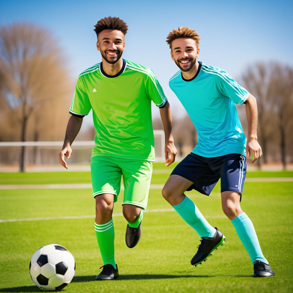 Joyful Young Man Playing Soccer Outdoors