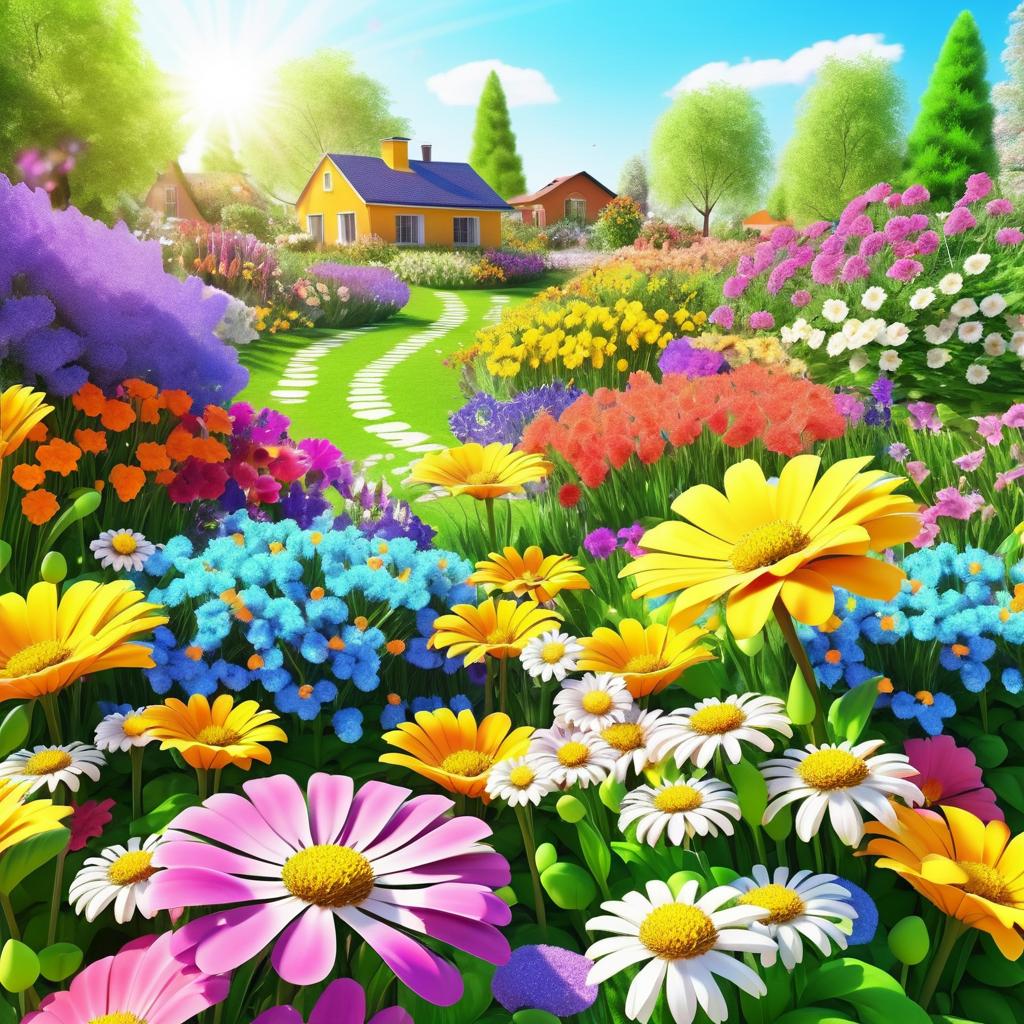 Vibrant Spring Flower Garden Scene