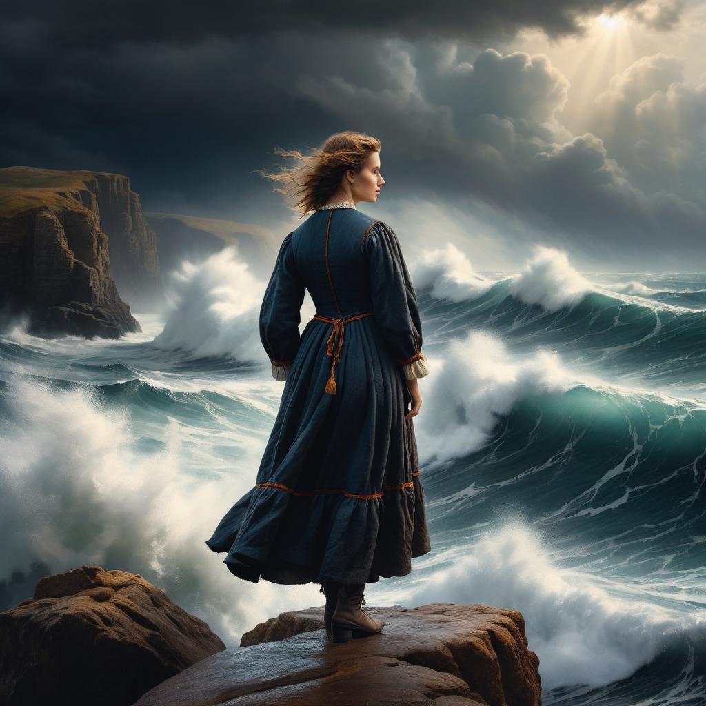 Ethereal Woman on a Stormy Cliff