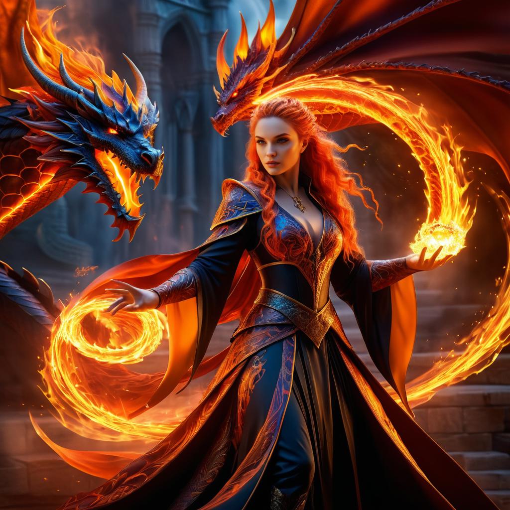 Mysterious Sorceress vs Fiery Dragon