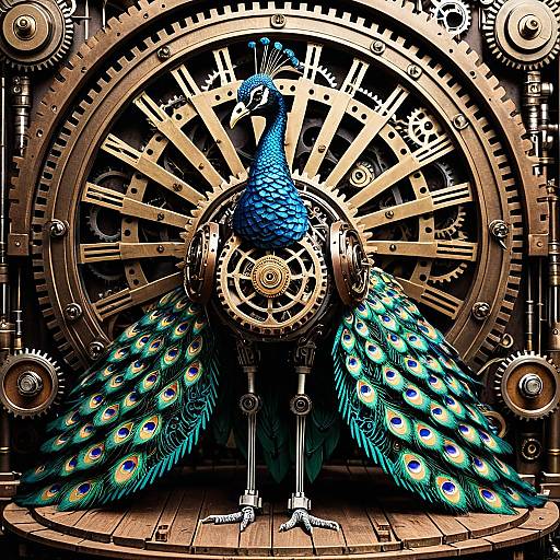 Mechanical Steampunk Peacock with Gear Background