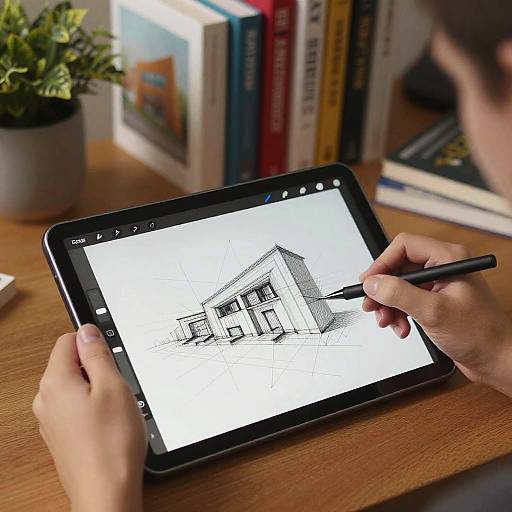 Artist Sketching Architecture with Perspective Tool