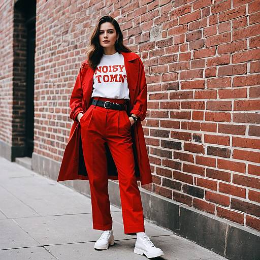 Street Style Woman in Red Trousers