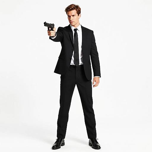 Man in Black Suit with Handgun