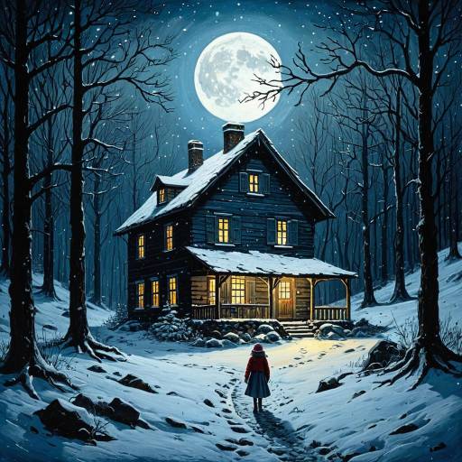 Moonlit Winter Forest with Mysterious House