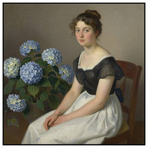 Young Woman with Hydrangeas Art