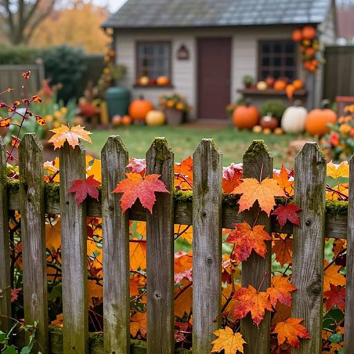 Autumn Garden Fence with Pumpkins