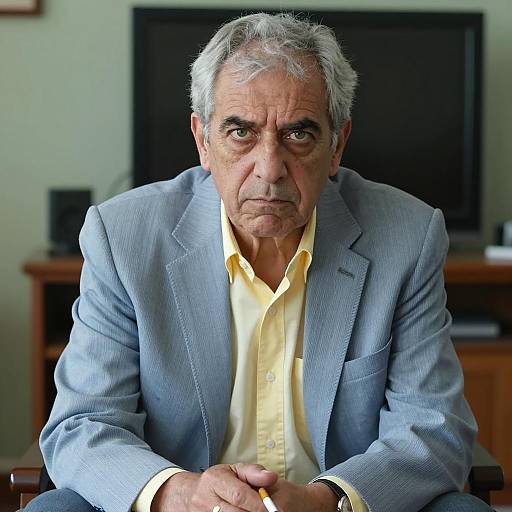 Serious Middle-Aged Man in Striped Suit