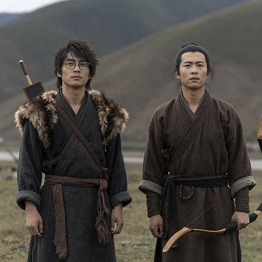 East Asian Duo in Mountainous Landscape