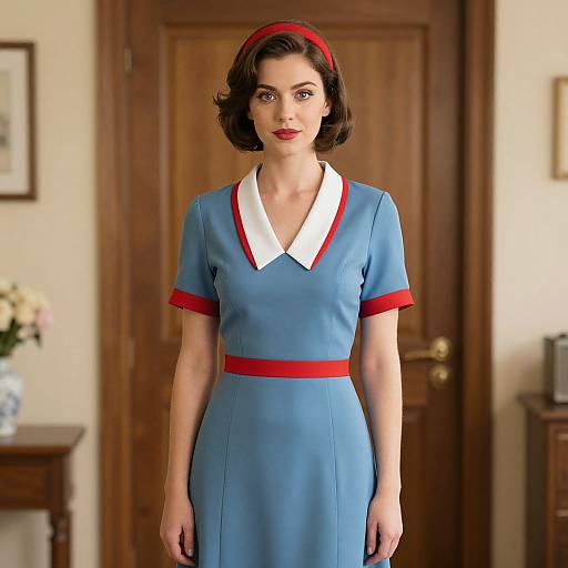 Retro Style Woman in Blue Dress