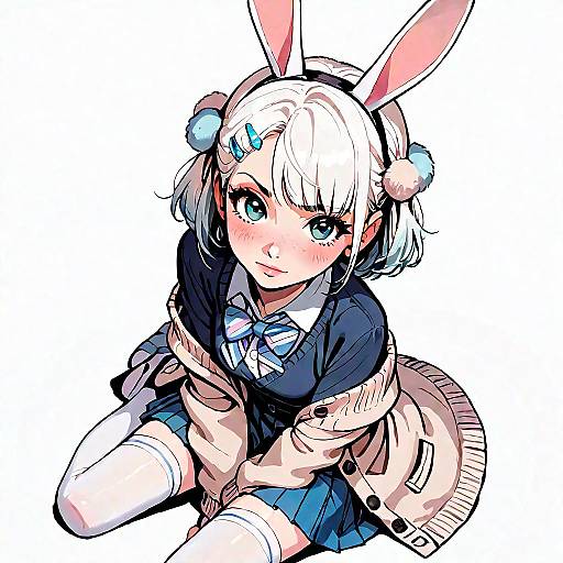 Embarrassed Anime Girl with Rabbit Ears