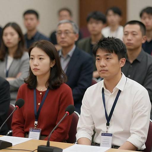 Panel Discussion: Woman in Red Cardigan