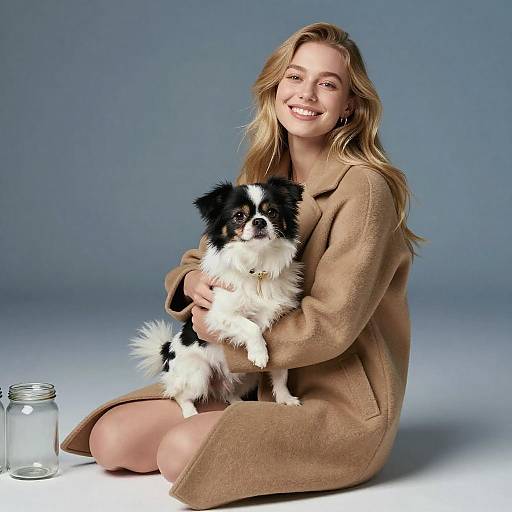Smiling Woman with Dog and Jars