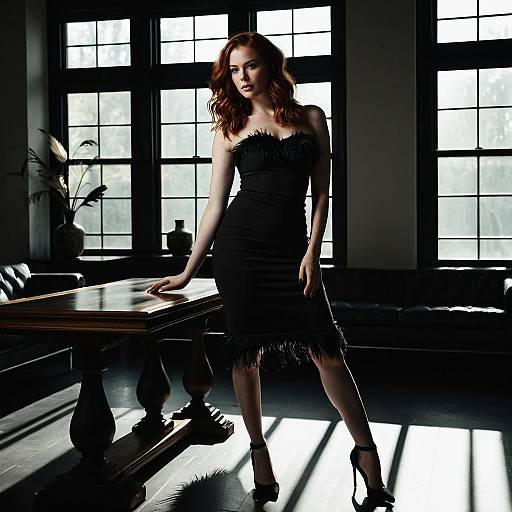 Elegant Black Feather-Trim Cocktail Dress