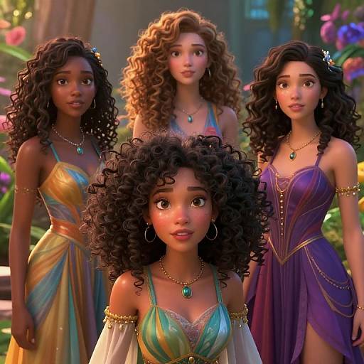 Curly-Haired Females in Fantasy Garden