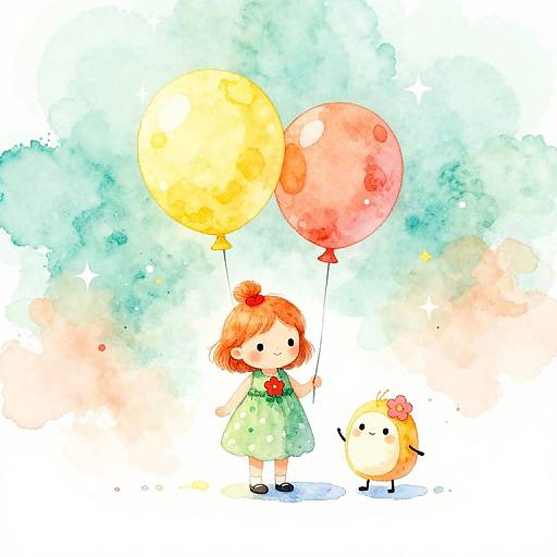 Whimsical Watercolor Birthday Scene