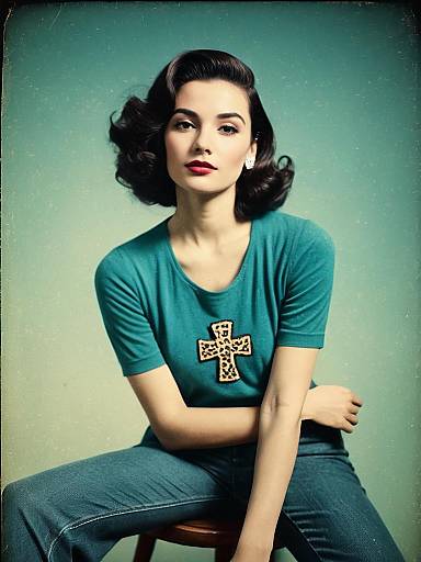 Casual Streetwear Woman in Leopard Cross Tee