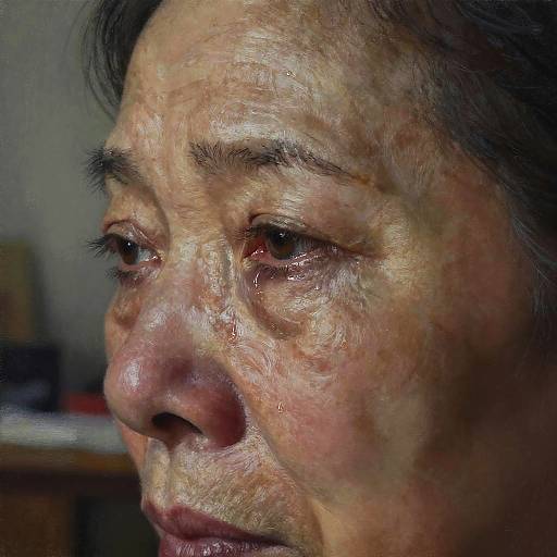 Photorealistic Charcoal Portrait of Tearful Elderly Woman