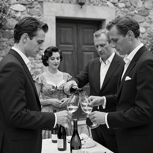 Vintage Black and White Gathering Scene