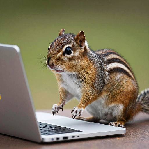 Chipmunk Working on Laptop Photo