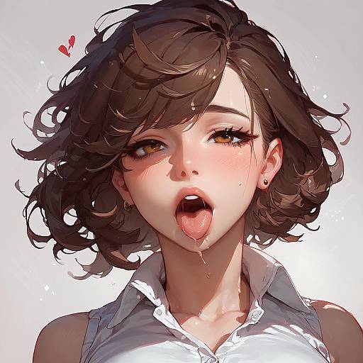 Anime Style European Girl with Ahegao Expression