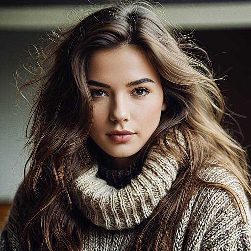 Young Woman in Vintage Knitted Sweater