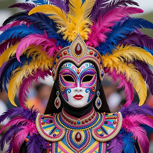 Colorful MassKara Festival Costume with Vibrant Feathers